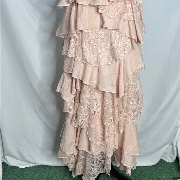 Anthropologie Square Neck Ruffled Lace Tiered High Low Dress - Picture 7 of 10